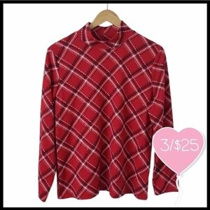 ⭐️3/$25⭐️Karen Scott Plaid Mock Neck Long Sleeve Shirt